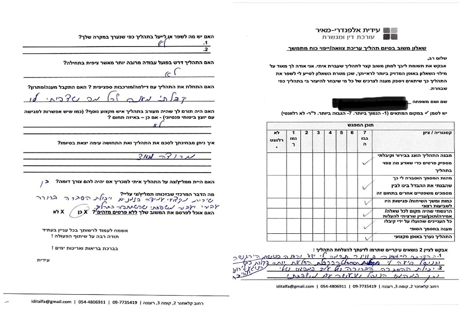 משוב לאחר תהליך של עריכת צוואה וייפוי כוח מתמשך