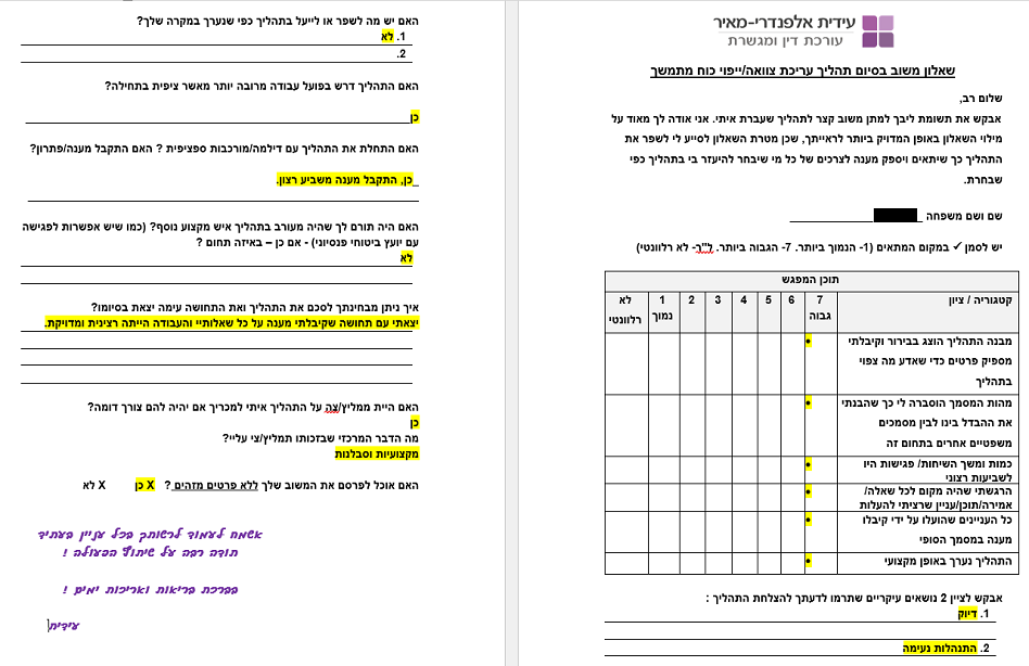 משוב של לקוחה בסיום הכנת צוואה וייפוי כוח מתמשך
