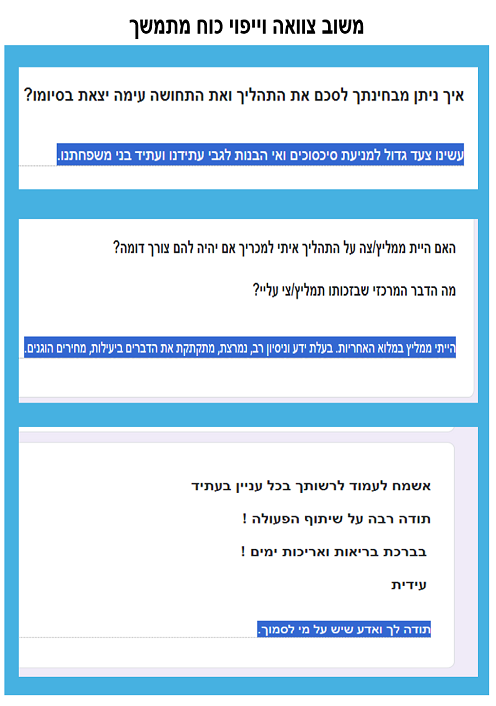 משוב בסיום תהליך ייפוי כוח מתמשך